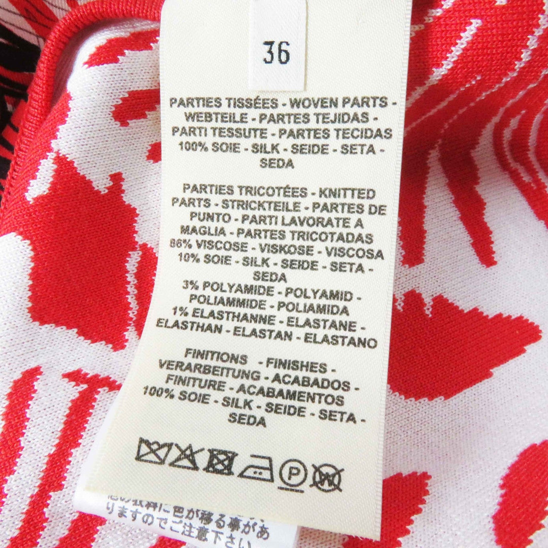 HERMES Short sleeve knit 3E2868D3 Main: 100% silk, Main: 86% rayon, Main: 10% silk, Main: 3% nylon, Main: 1% polyurethane Red x multi JUNGLE LOVE Women 36 Used Authentic