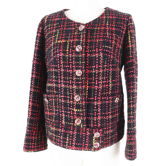 CHANEL Jacket 22A P73176 Outer material: 43% cotton, Outer material: 22% wool, Outer material: 13% cashmere, Outer material: 11% polyester, Outer material: 11% silk Black Red Yellow Women 36 Used Authentic