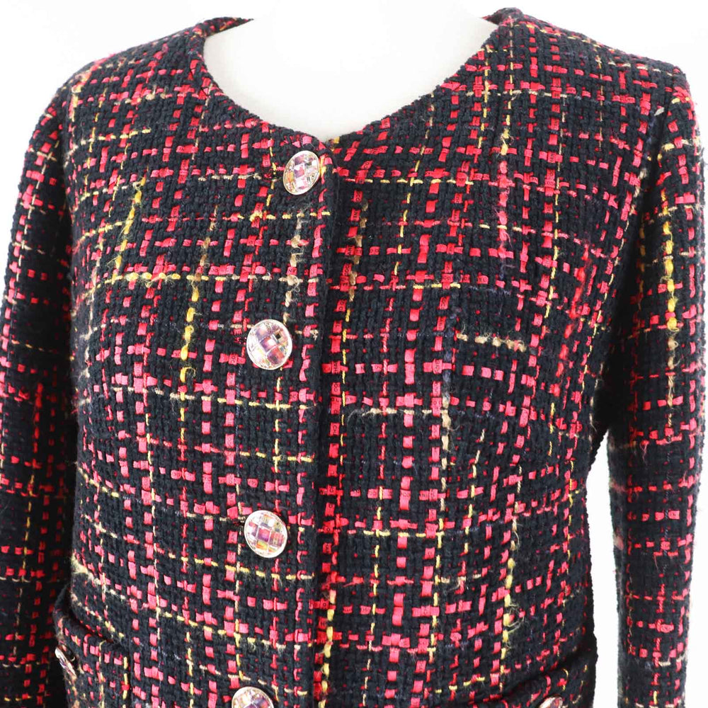 CHANEL Jacket 22A P73176 Outer material: 43% cotton, Outer material: 22% wool, Outer material: 13% cashmere, Outer material: 11% polyester, Outer material: 11% silk Black Red Yellow Women 36 Used Authentic