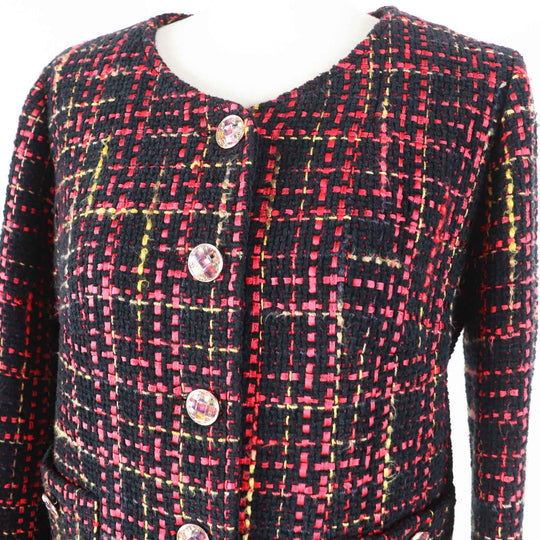 CHANEL Jacket 22A P73176 Outer material: 43% cotton, Outer material: 22% wool, Outer material: 13% cashmere, Outer material: 11% polyester, Outer material: 11% silk Black Red Yellow Women 36 Used Authentic