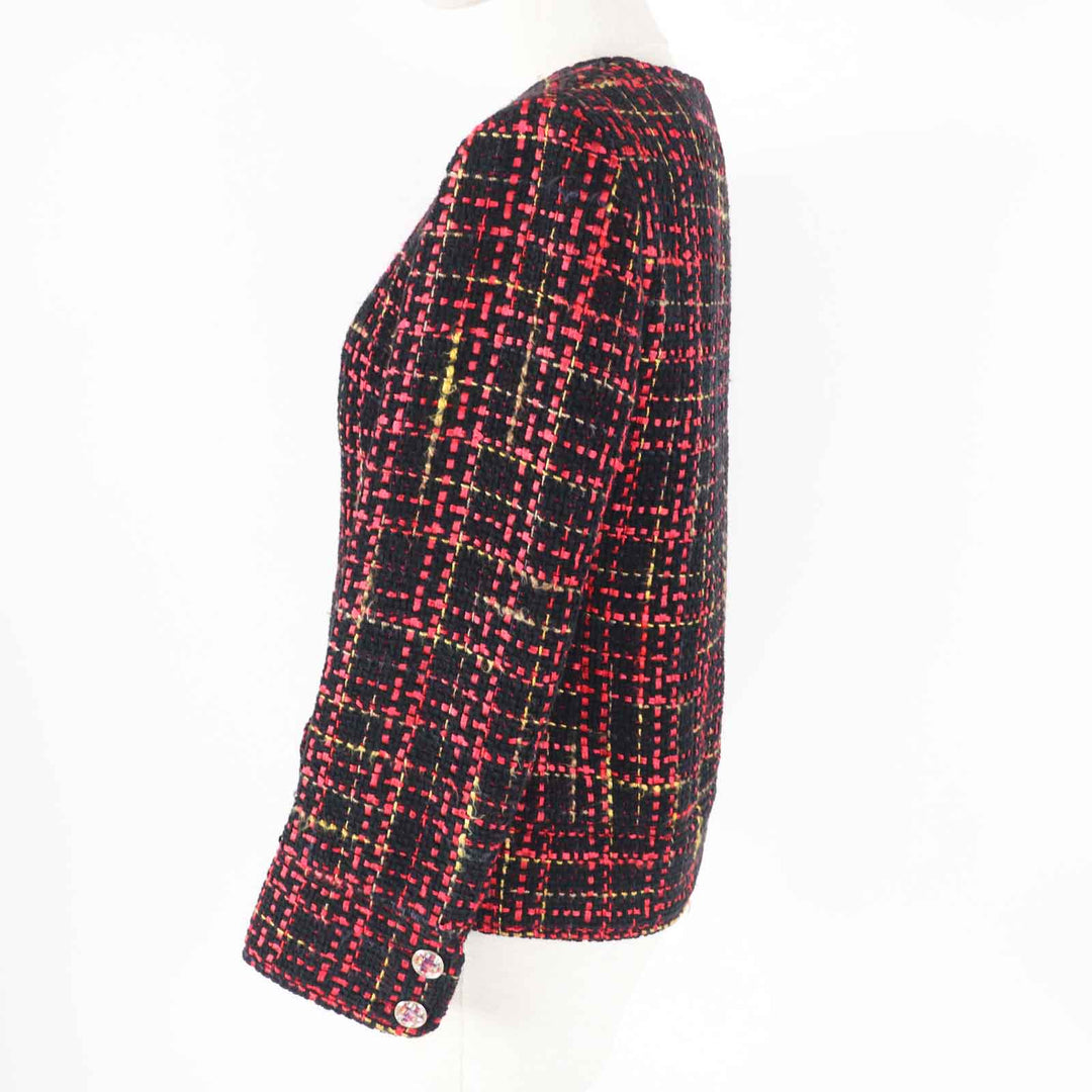 CHANEL Jacket 22A P73176 Outer material: 43% cotton, Outer material: 22% wool, Outer material: 13% cashmere, Outer material: 11% polyester, Outer material: 11% silk Black Red Yellow Women 36 Used Authentic