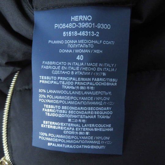 Herno down coat PI0848D Outer: 80% wool, Outer: 20% nylon, Outer: 100% nylon, Lining: 100% nylon, Filling: 90% down black Women 40 Used Authentic