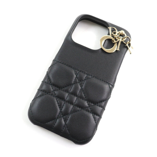 Christian Dior iPhone case S6003ONMJ leather black Lady Dior Women Used Authentic