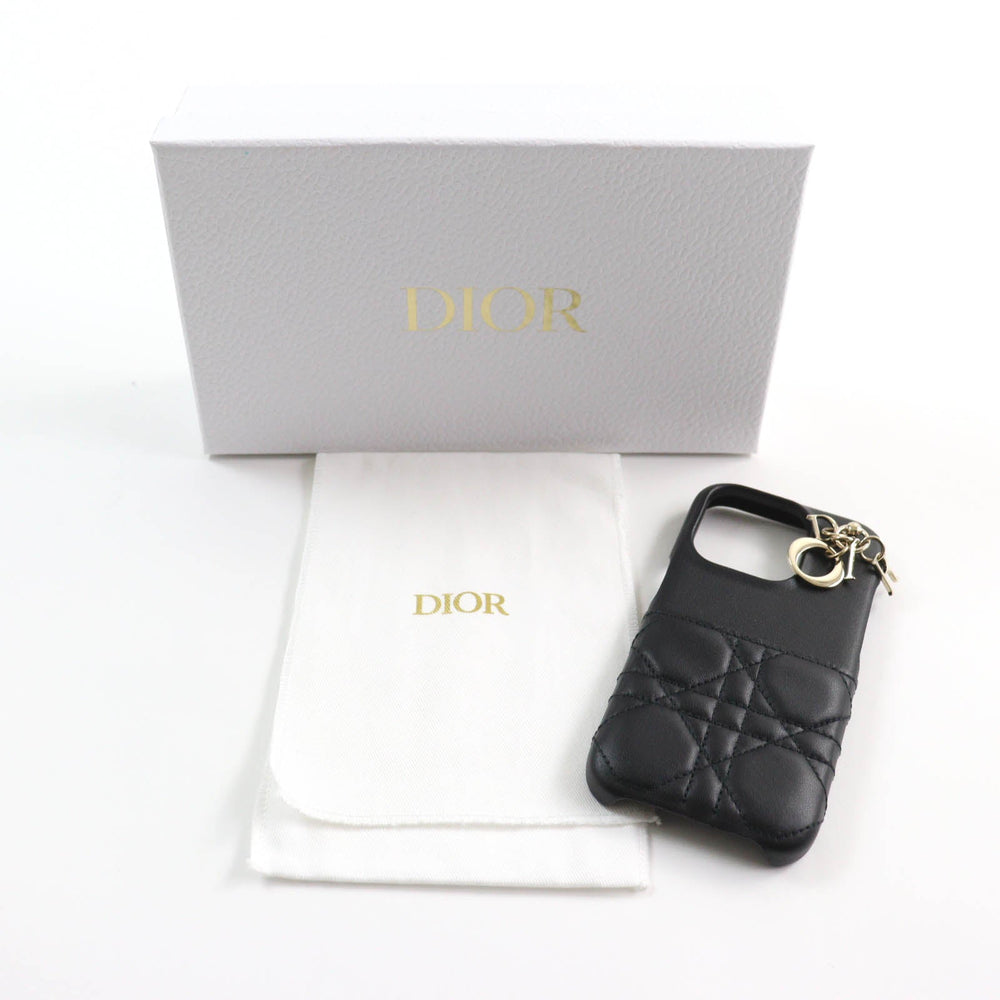 Christian Dior iPhone case S6003ONMJ leather black Lady Dior Women Used Authentic