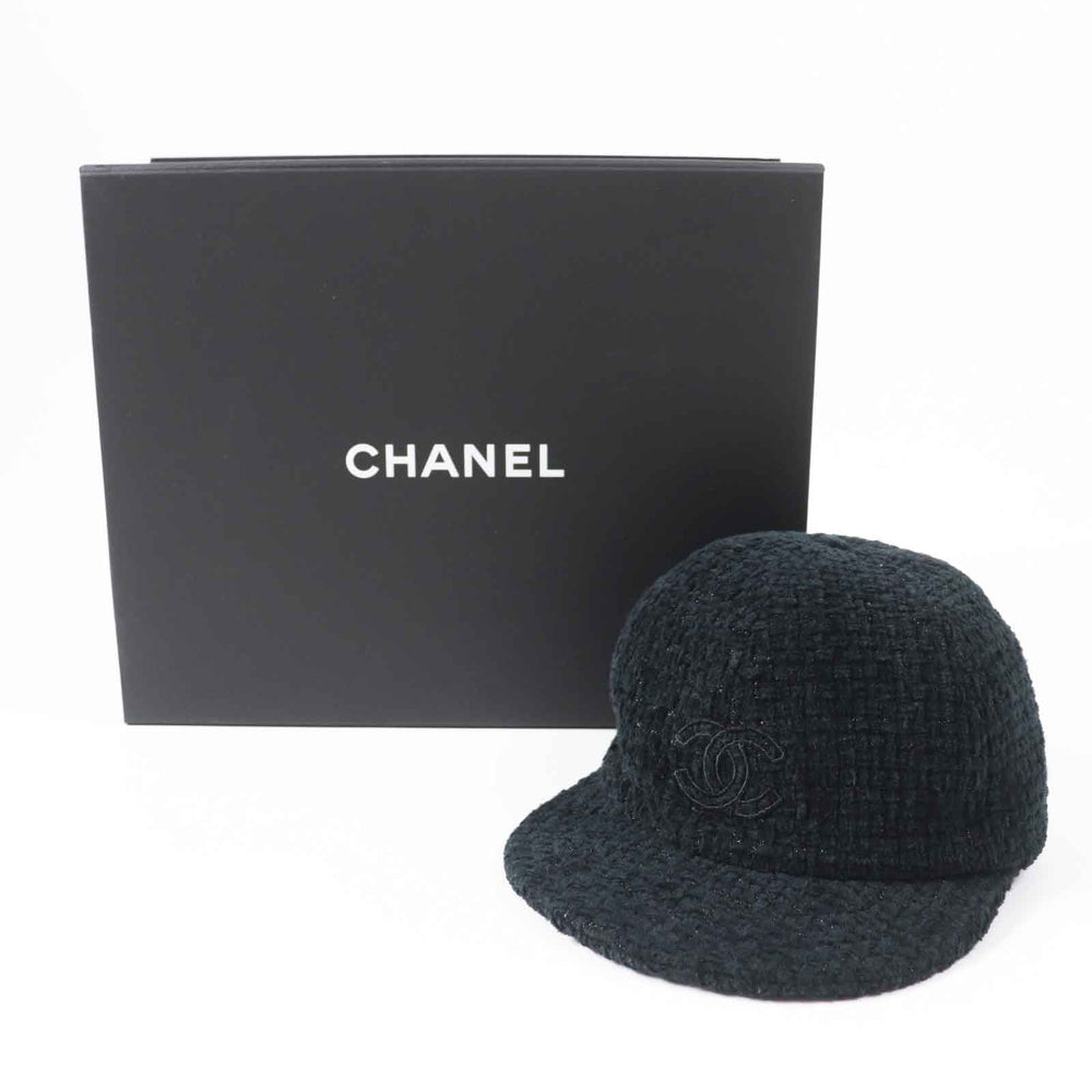 CHANEL cap 22B AA8562 Outer material: 68% cotton, Outer material: 23% wool, Outer material: 5% silk, Outer material: 3% polyester, Outer material: 1% polyamide (nylon) Black glitter Women M Used Authentic