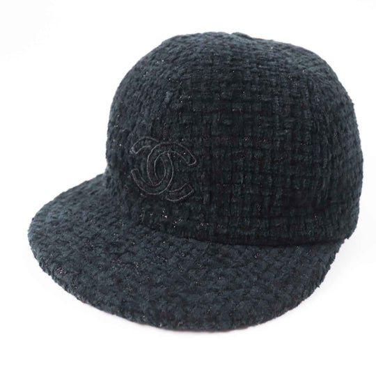 CHANEL cap 22B AA8562 Outer material: 68% cotton, Outer material: 23% wool, Outer material: 5% silk, Outer material: 3% polyester, Outer material: 1% polyamide (nylon) Black glitter Women M Used Authentic
