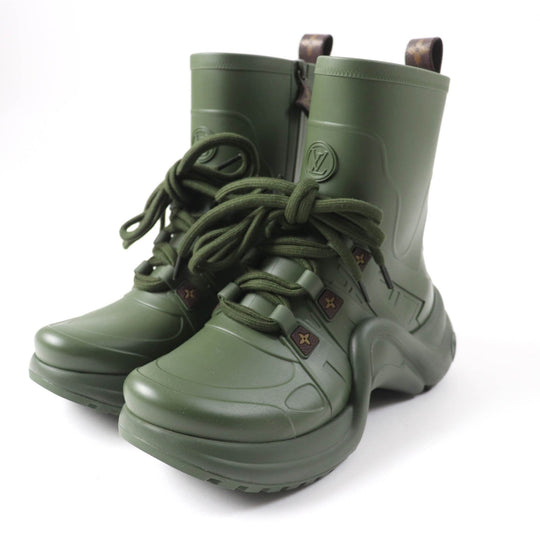 LOUIS VUITTON Rain shoes Main: Rubber khaki arc light line Women 36 Used Authentic