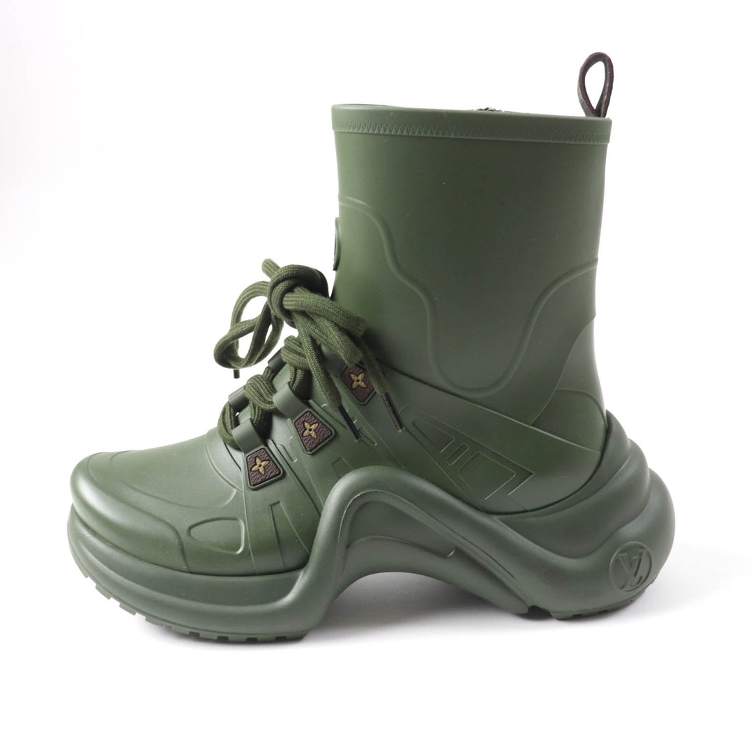 LOUIS VUITTON Rain shoes Main: Rubber khaki arc light line Women 36 Used Authentic