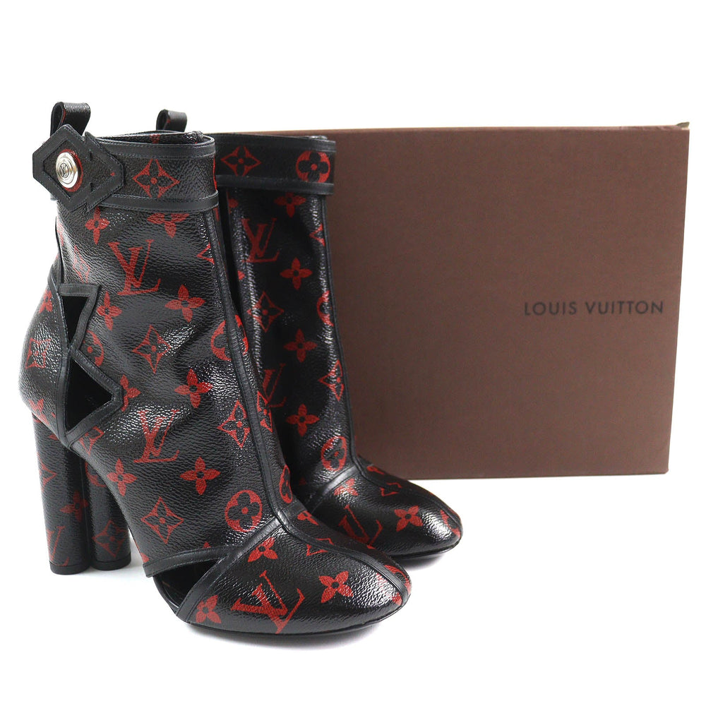 LOUIS VUITTON short boots Main: Leather Black red Women 37 Used Authentic