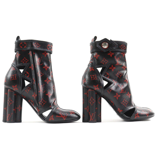LOUIS VUITTON short boots Main: Leather Black red Women 37 Used Authentic