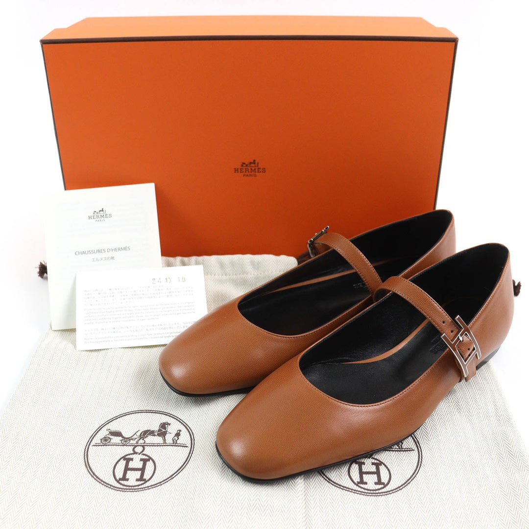 HERMES Ballet shoes 242047Z Main: Leather Maron Alzan Jane Women 36 Used Authentic