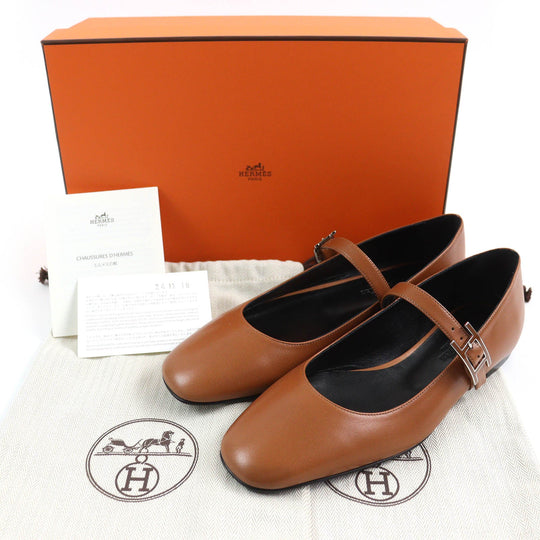 HERMES Ballet shoes 242047Z Main: Leather Maron Alzan Jane Women 36 Used Authentic