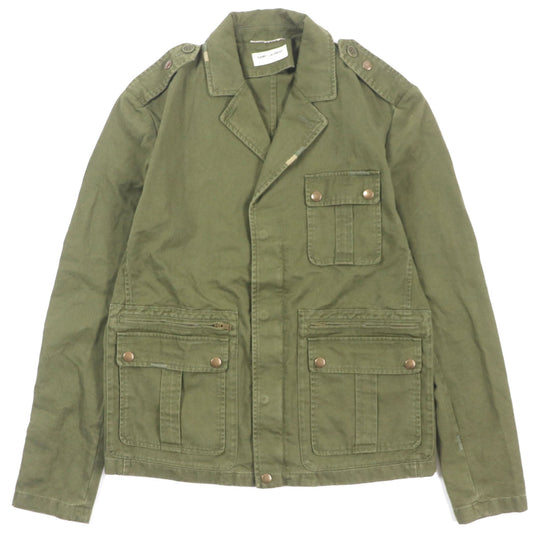 SAINT LAURENT PARIS Military jacket 598812 Outer: 77% cotton, Outer: 23% linen, Lining: 100% cotton, Part: polyester khaki mens 46 Used Authentic
