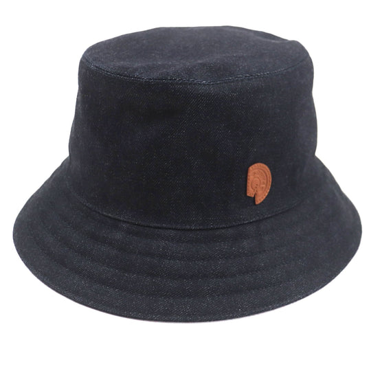 HERMES hat Outer: 100% cotton, Leather part: cowhide, Lining: 65% rayon, Lining: 35% silk, Part: 100% polyester Indigo Fred Crews Carrousel mens Used Authentic