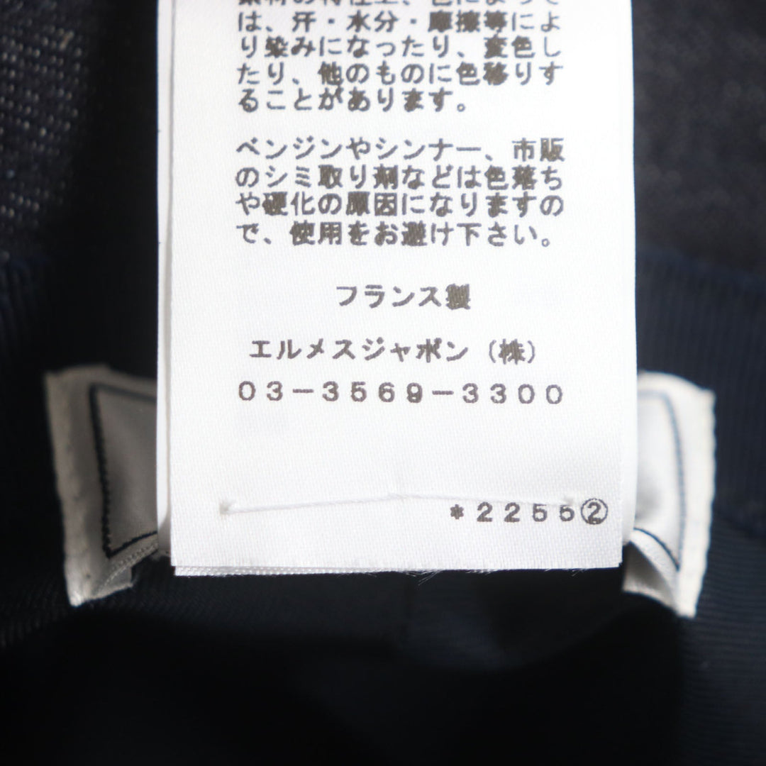HERMES hat Outer: 100% cotton, Leather part: cowhide, Lining: 65% rayon, Lining: 35% silk, Part: 100% polyester Indigo Fred Crews Carrousel mens Used Authentic