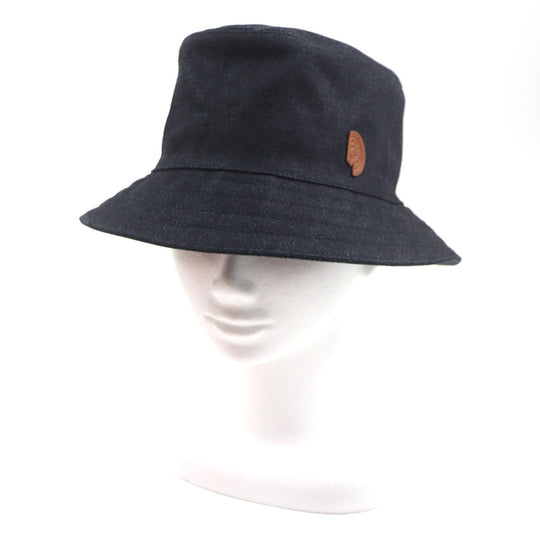 HERMES hat Outer: 100% cotton, Leather part: cowhide, Lining: 65% rayon, Lining: 35% silk, Part: 100% polyester Indigo Fred Crews Carrousel mens Used Authentic