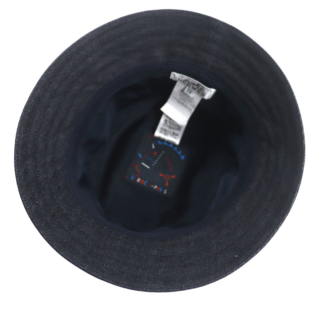 HERMES hat Outer: 100% cotton, Leather part: cowhide, Lining: 65% rayon, Lining: 35% silk, Part: 100% polyester Indigo Fred Crews Carrousel mens Used Authentic