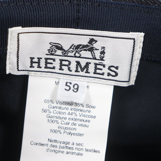 HERMES hat Outer: 100% cotton, Leather part: cowhide, Lining: 65% rayon, Lining: 35% silk, Part: 100% polyester Indigo Fred Crews Carrousel mens Used Authentic