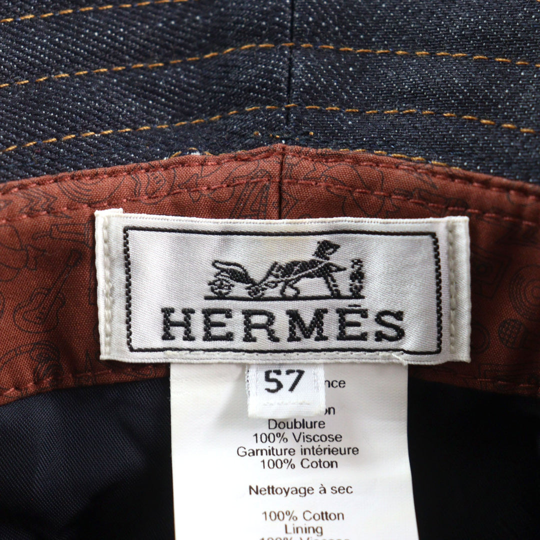 HERMES hat Main: 100% cotton Indigo blue mens 57 Used Authentic