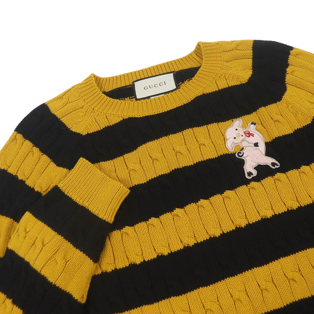 GUCCI sweater 545709 Main: 100% cotton, some: nylon, some: acrylic, some: polyester, some: wool Yellow black mens S Used Authentic