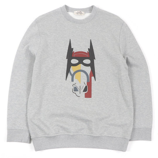 HERMES sweat Main: 100% cotton, Part: 90% cotton, Part: 10% polyurethane, Part: Sheep leather gray mens S Used Authentic