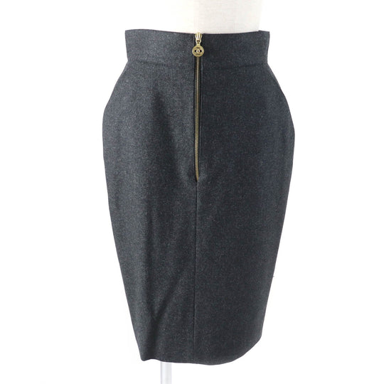 CHANEL Tight Skirt 60PA19229 Outer: 100% wool, Lining: 100% silk Charcoal gray Women 38 Used Authentic