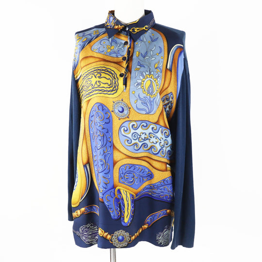HERMES tops Outer material: 100% silk, Outer material: 85% cotton, Outer material: 15% wool Navy Women L Used Authentic