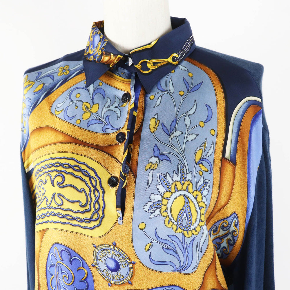 HERMES tops Outer material: 100% silk, Outer material: 85% cotton, Outer material: 15% wool Navy Women L Used Authentic