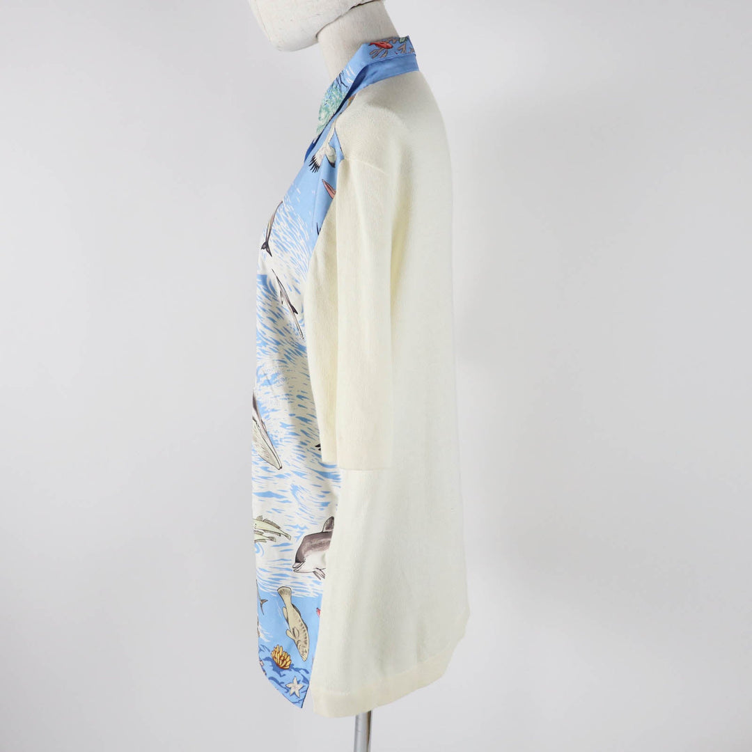 HERMES Short sleeve polo shirt Main: 100% silk, Main: 85% cotton, Main: 15% cashmere Light blue white The Precious Life of the Mediterranean Women M Used Authentic