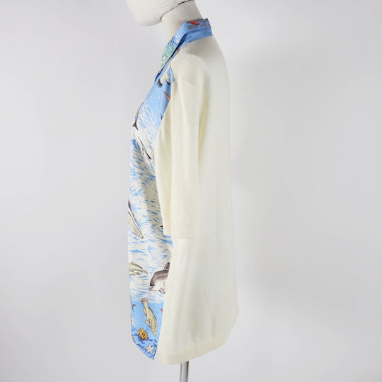 HERMES Short sleeve polo shirt Main: 100% silk, Main: 85% cotton, Main: 15% cashmere Light blue white The Precious Life of the Mediterranean Women M Used Authentic