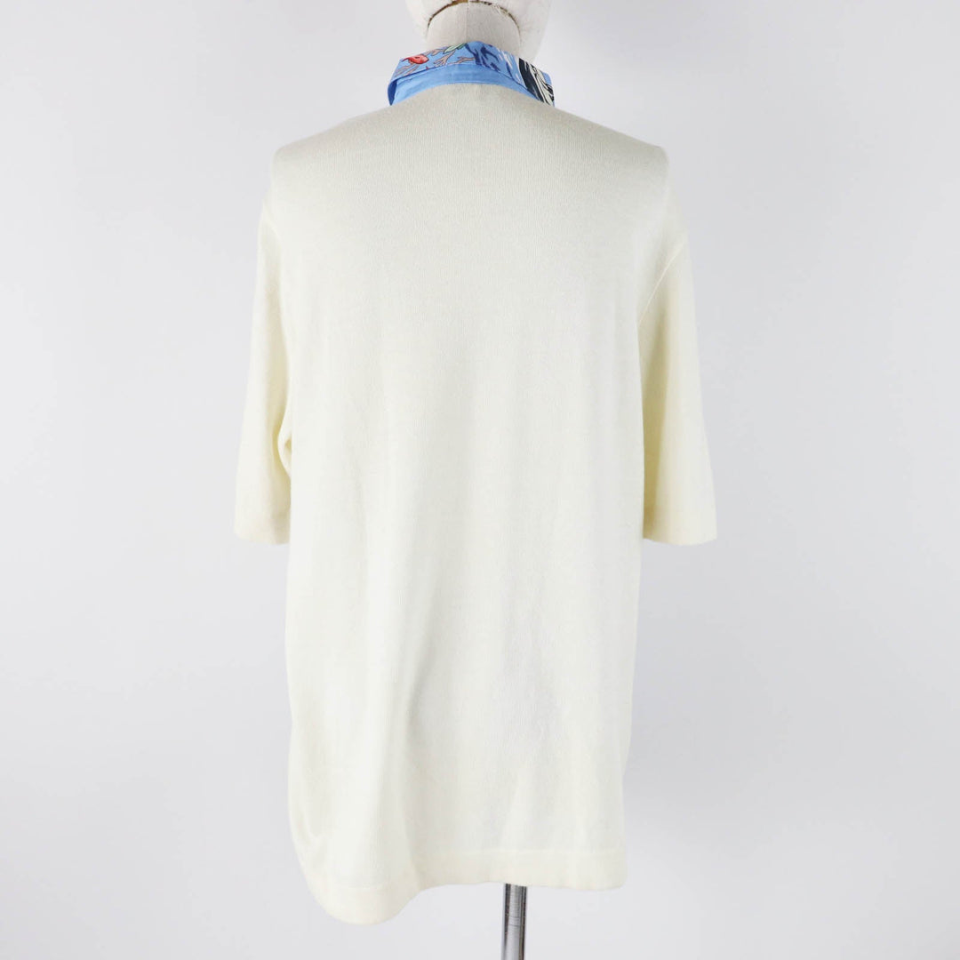 HERMES Short sleeve polo shirt Main: 100% silk, Main: 85% cotton, Main: 15% cashmere Light blue white The Precious Life of the Mediterranean Women M Used Authentic