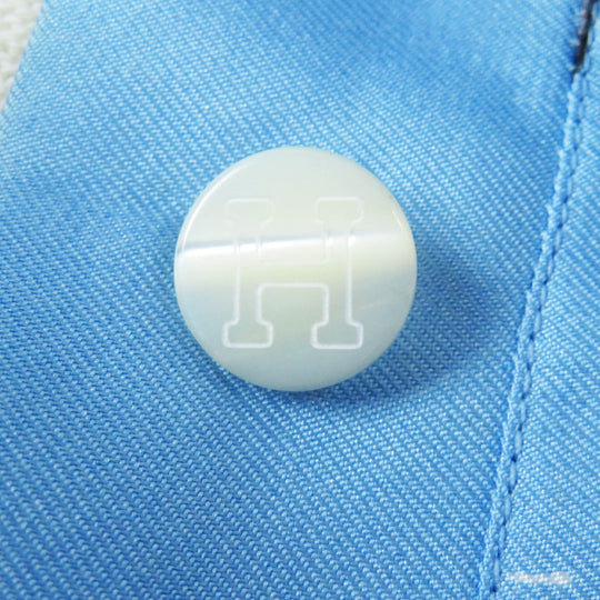 HERMES Short sleeve polo shirt Main: 100% silk, Main: 85% cotton, Main: 15% cashmere Light blue white The Precious Life of the Mediterranean Women M Used Authentic