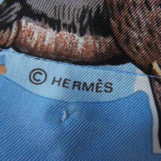 HERMES Short sleeve polo shirt Main: 100% silk, Main: 85% cotton, Main: 15% cashmere Light blue white The Precious Life of the Mediterranean Women M Used Authentic