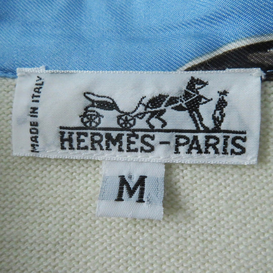 HERMES Short sleeve polo shirt Main: 100% silk, Main: 85% cotton, Main: 15% cashmere Light blue white The Precious Life of the Mediterranean Women M Used Authentic