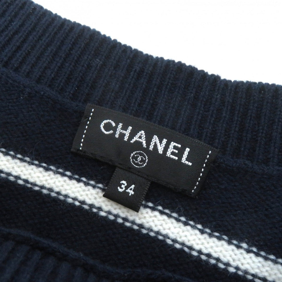 CHANEL knit 20C P62885 Main: 100% cashmere Navy Khaki Pink Women 34 Used Authentic