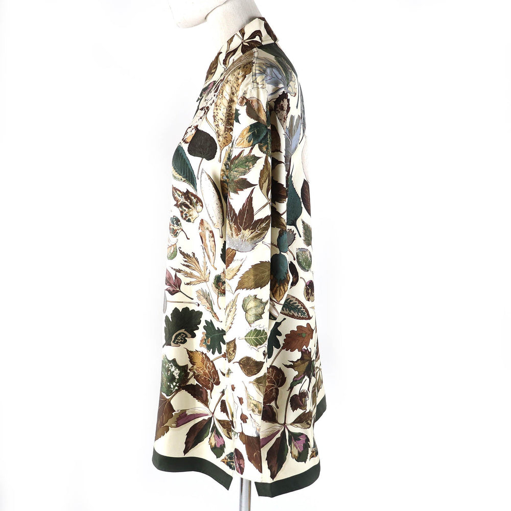 HERMES Long sleeve shirt Main: 100% silk Brown Khaki Beige Tourbillon swirl Women 38 Used Authentic