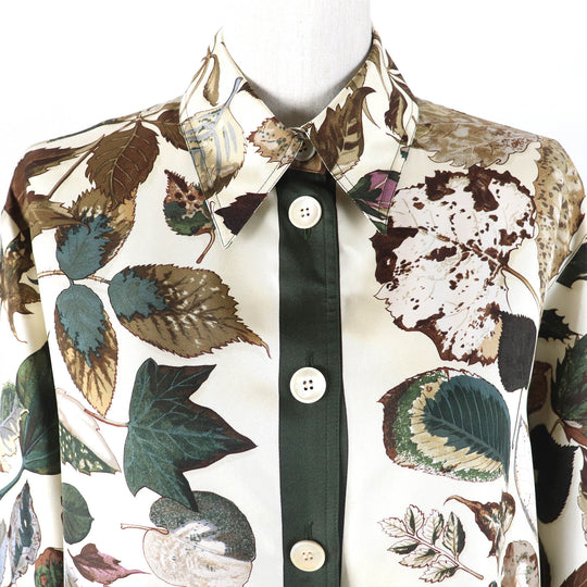 HERMES Long sleeve shirt Main: 100% silk Brown Khaki Beige Tourbillon swirl Women 38 Used Authentic