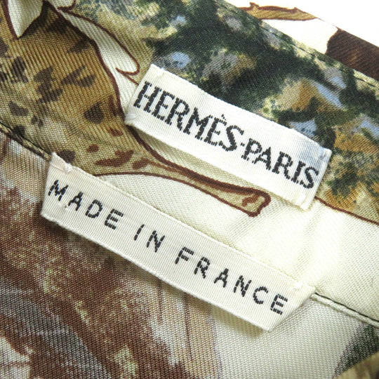 HERMES Long sleeve shirt Main: 100% silk Brown Khaki Beige Tourbillon swirl Women 38 Used Authentic