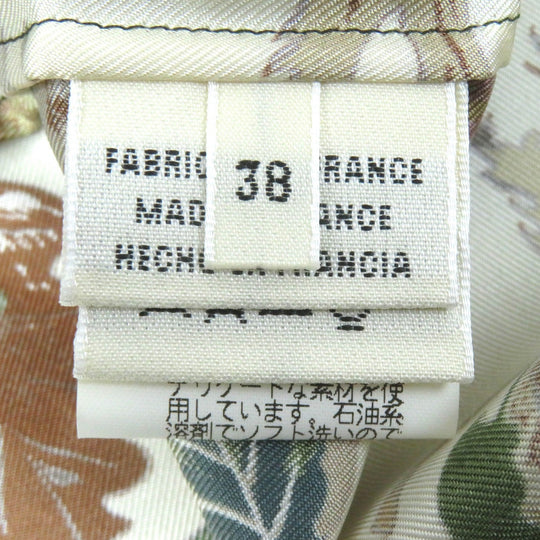 HERMES Long sleeve shirt Main: 100% silk Brown Khaki Beige Tourbillon swirl Women 38 Used Authentic
