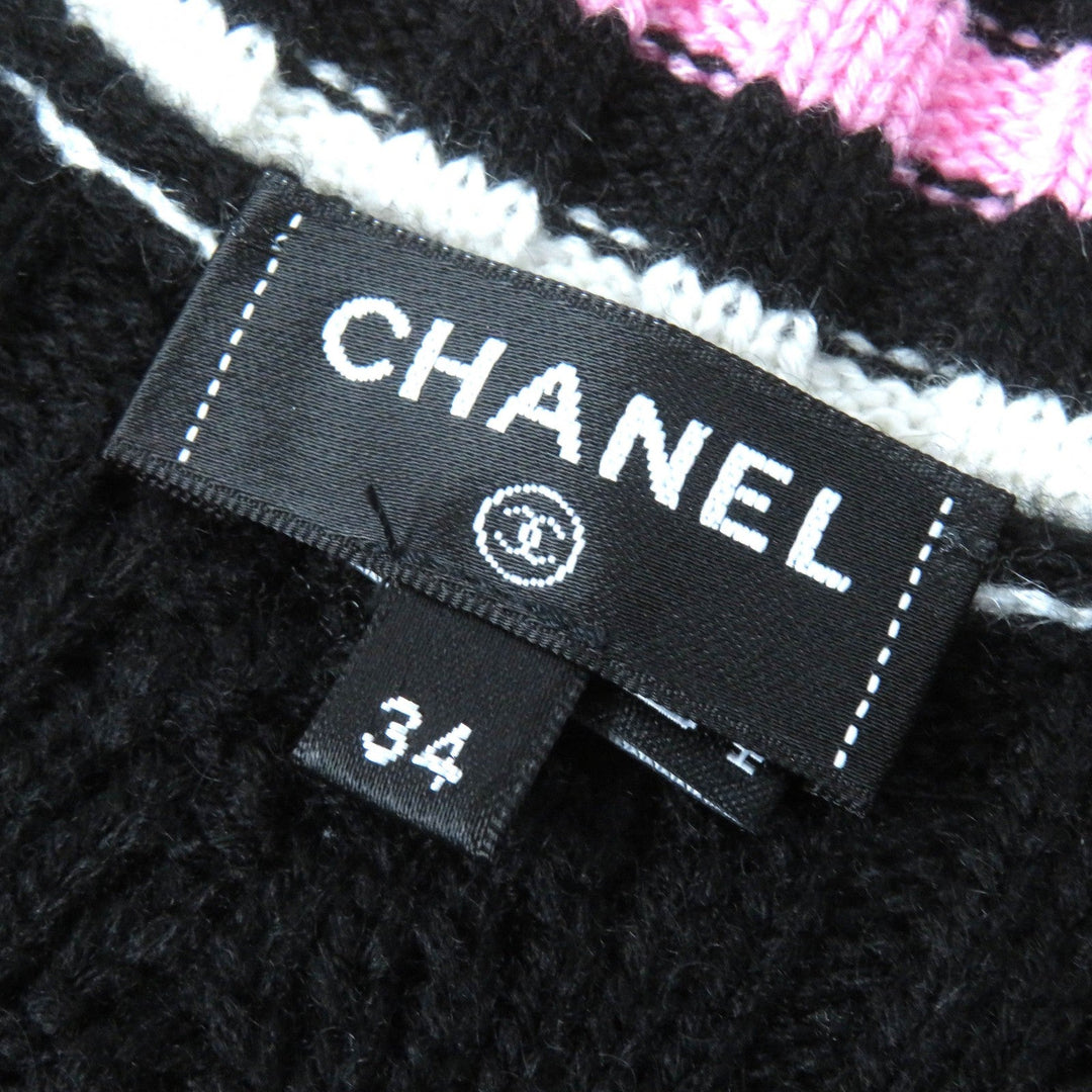 CHANEL one piece 23P P74559 Main: 63% cashmere, Main: 36% cotton, Main: 1% polyamide, Part: 60% cashmere, Part: 34% cotton Black Pink White Women 34 Used Authentic