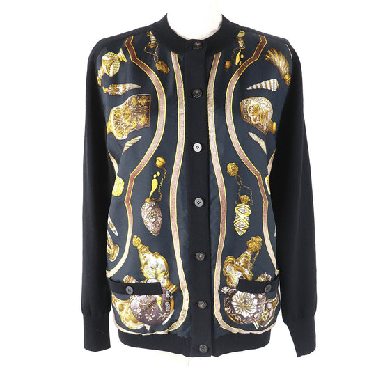 HERMES cardigan Main: 100% wool, Part: 100% wool, Part: 100% silk Black Navy Yellow type Women 38 Used Authentic