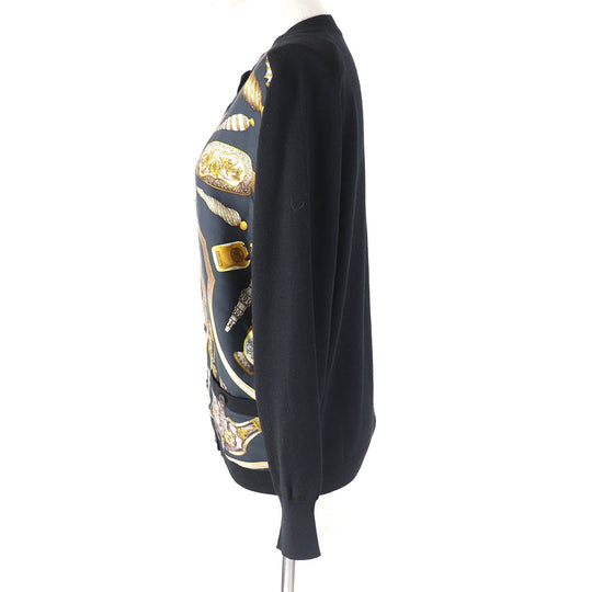 HERMES cardigan Main: 100% wool, Part: 100% wool, Part: 100% silk Black Navy Yellow type Women 38 Used Authentic