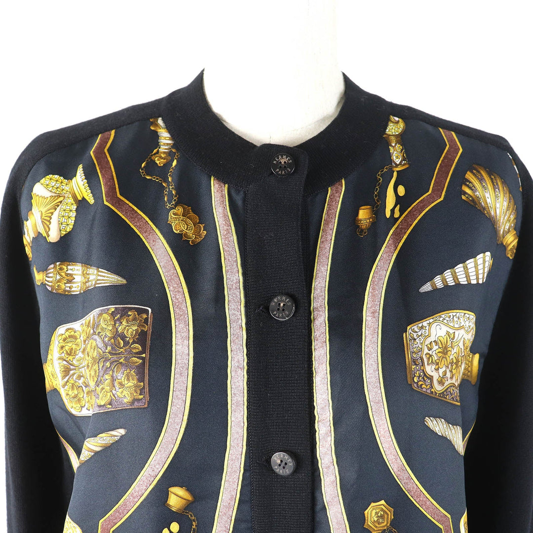 HERMES cardigan Main: 100% wool, Part: 100% wool, Part: 100% silk Black Navy Yellow type Women 38 Used Authentic