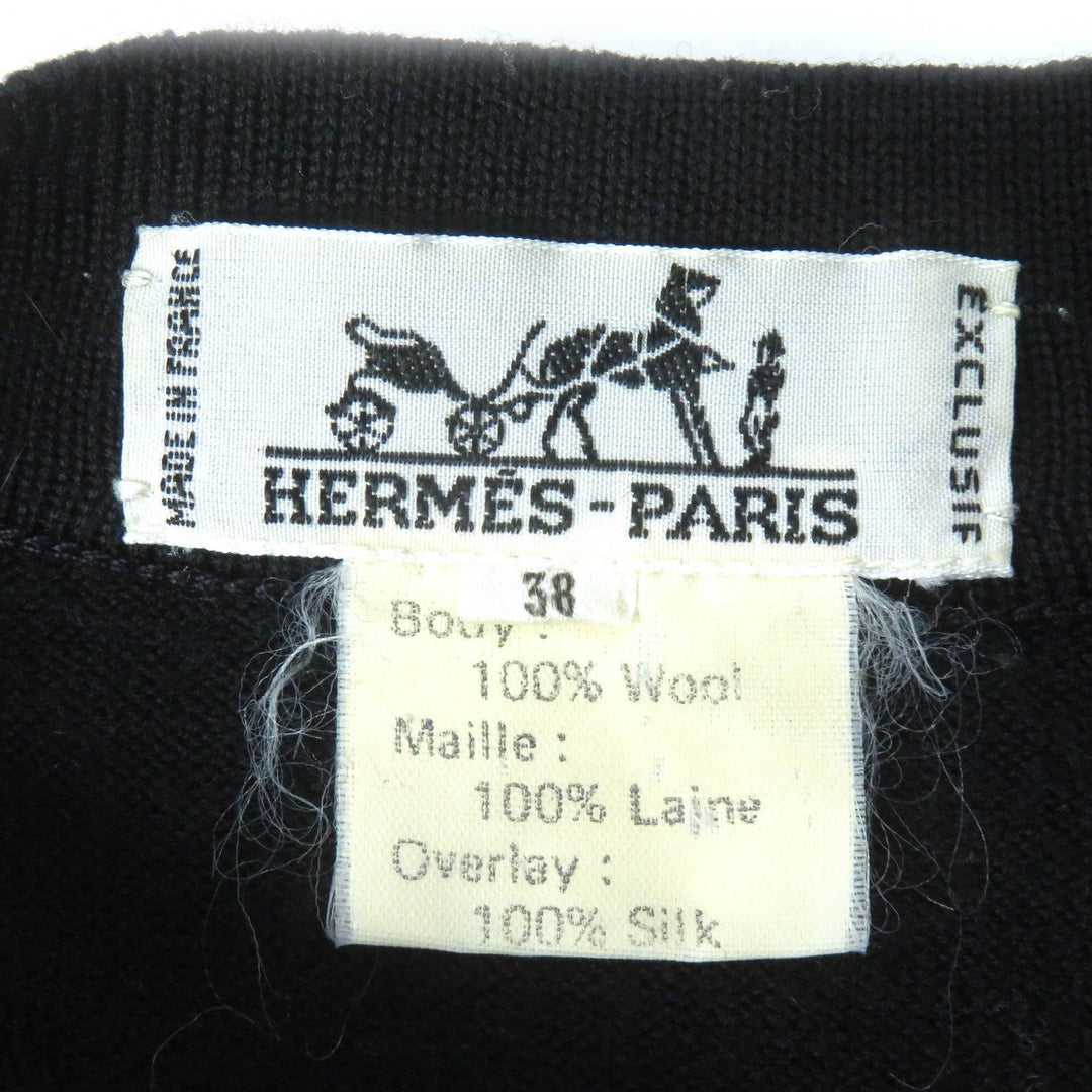 HERMES cardigan Main: 100% wool, Part: 100% wool, Part: 100% silk Black Navy Yellow type Women 38 Used Authentic