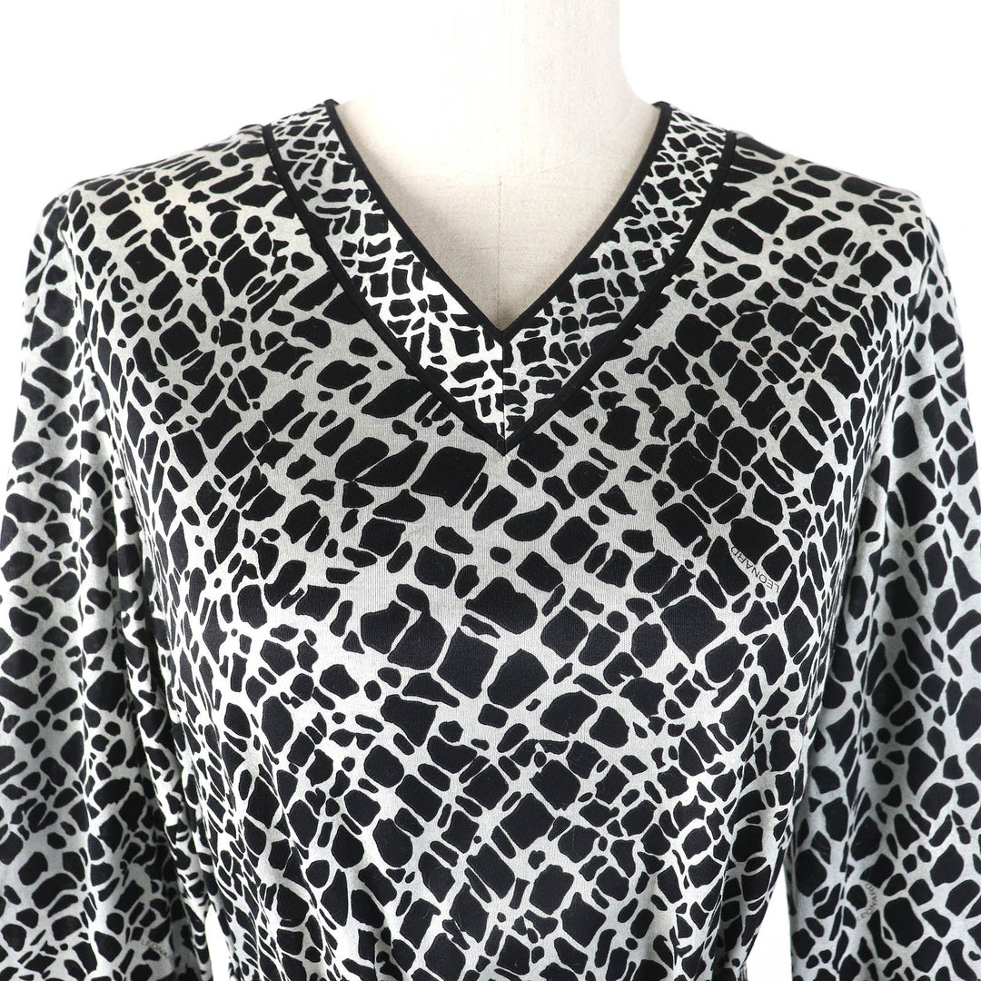 LEONARD FASHION one piece Main: 100% cotton Black light gray Women L Used Authentic