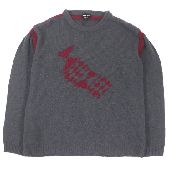GIORGIO ARMANI knit Main: 87% cashmere, Main: 13% silk, Part: 50% mohair, Part: 32% polyamide, Part: 18% wool Grey Bordeaux mens 54 Used Authentic