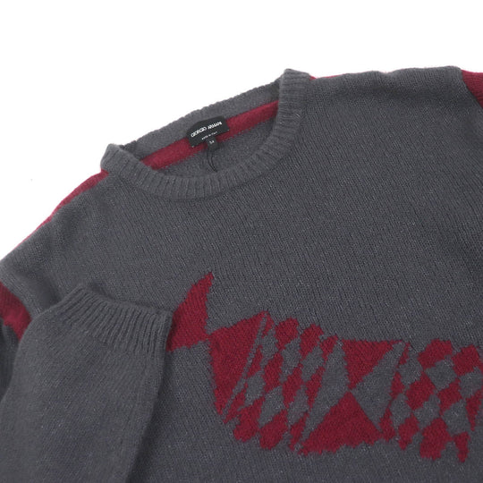 GIORGIO ARMANI knit Main: 87% cashmere, Main: 13% silk, Part: 50% mohair, Part: 32% polyamide, Part: 18% wool Grey Bordeaux mens 54 Used Authentic