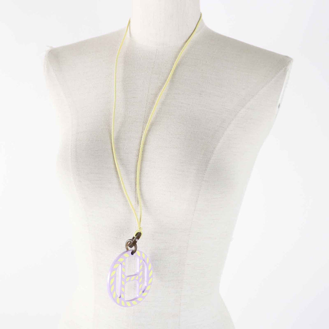HERMES Necklace Main: Buffalo horn Lavender Yellow H Equip Women Used Authentic