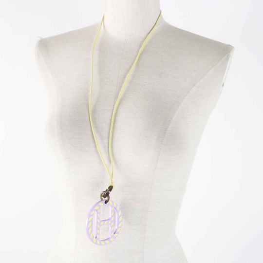 HERMES Necklace Main: Buffalo horn Lavender Yellow H Equip Women Used Authentic