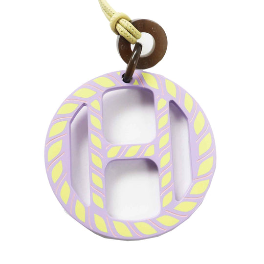 HERMES Necklace Main: Buffalo horn Lavender Yellow H Equip Women Used Authentic